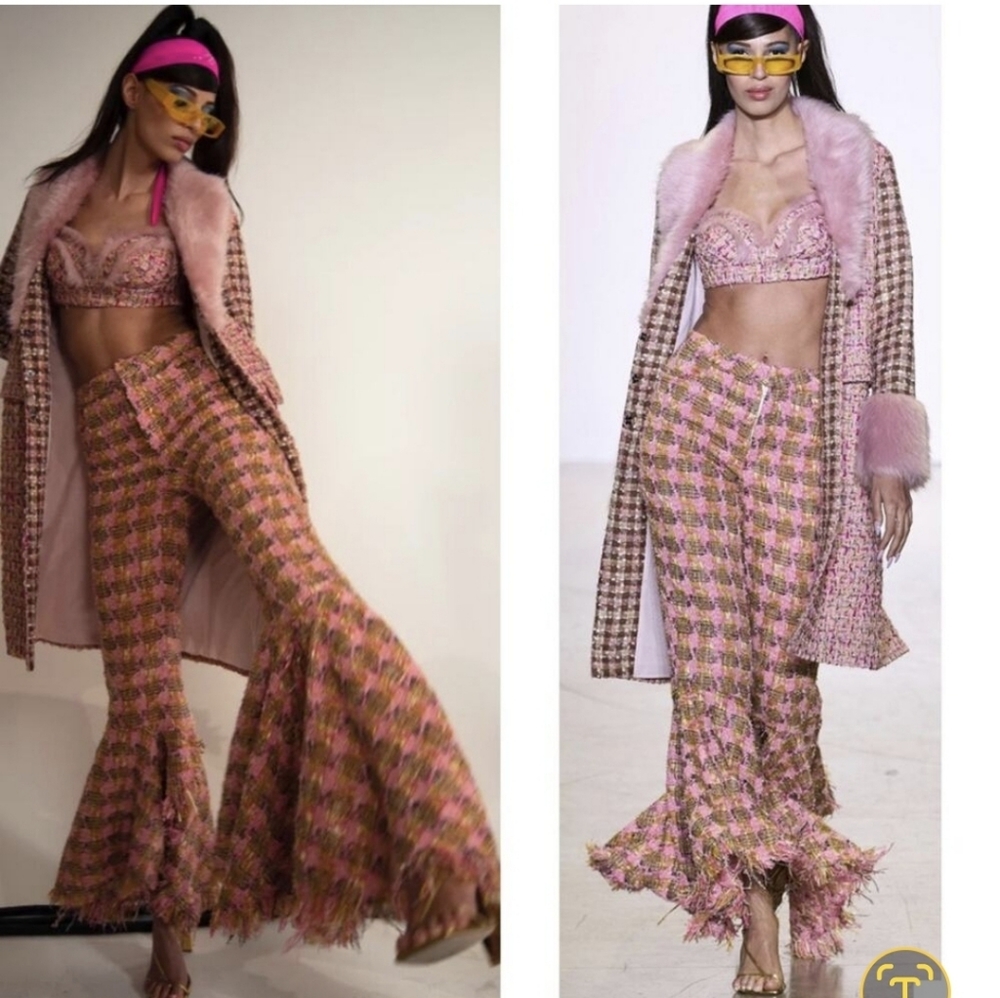 NWT Kim Shui Flare Pink Goldi Tweed Pants Size Small